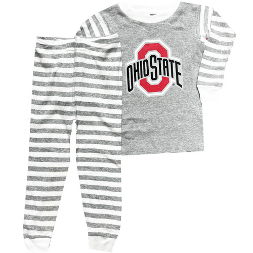 Ohio State Toddler Gray/White Stripe PJ Set