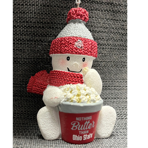 Ohio State Popcorn Snowman Ornament