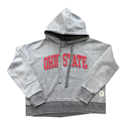 Ohio State Women's Reverse Fleece Crop Hood.