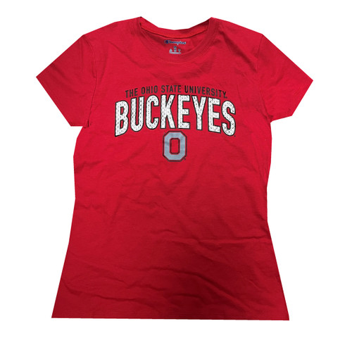 Ohio State Women's Red Tee w/Silver Foil Imprint.
