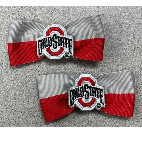 Red & Gray Stripe Bow Pair With Ohio State Logo