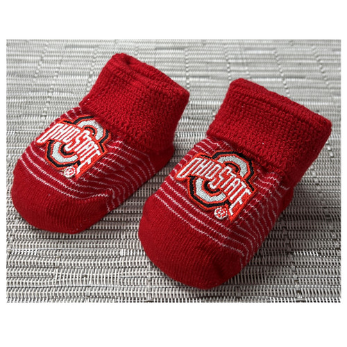 Red & White Stripe Booties With Ohio State Logo