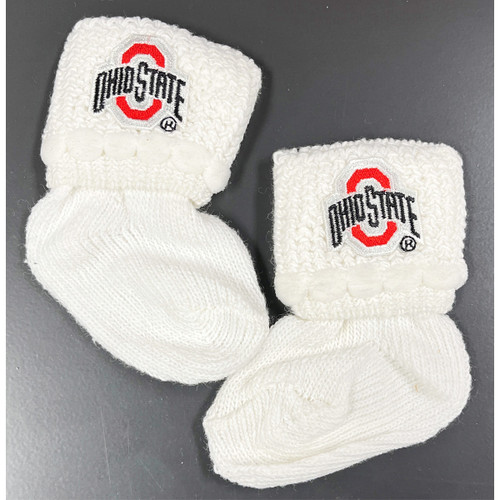 White 0-6 Month Baby Bootie With Ohio State Logo