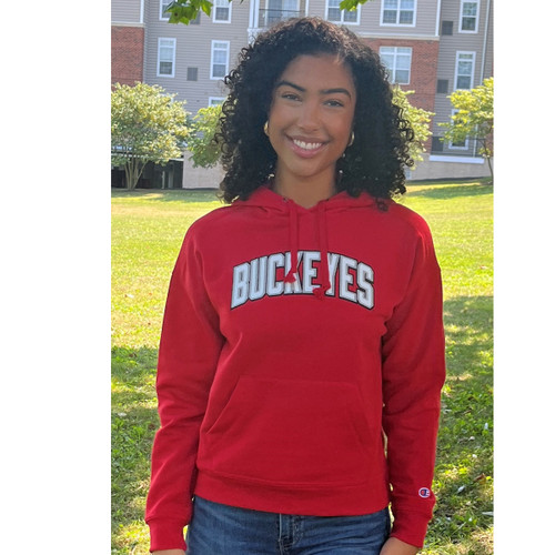 Women's Red Hood With Silver Glitter BUCKEYES Logo