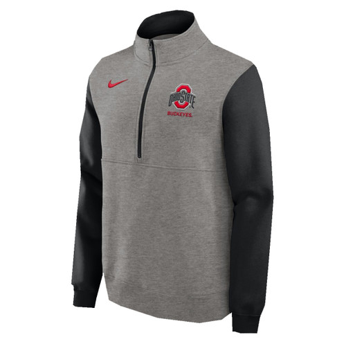Ohio State Nike Gray/Black Club Fleece 1/2 Zip w/Pockets.