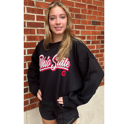 Ohio State Women's Black Crew w/Glitter