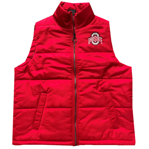 Ohio State Women's Red Full Zip Puffer Vest.