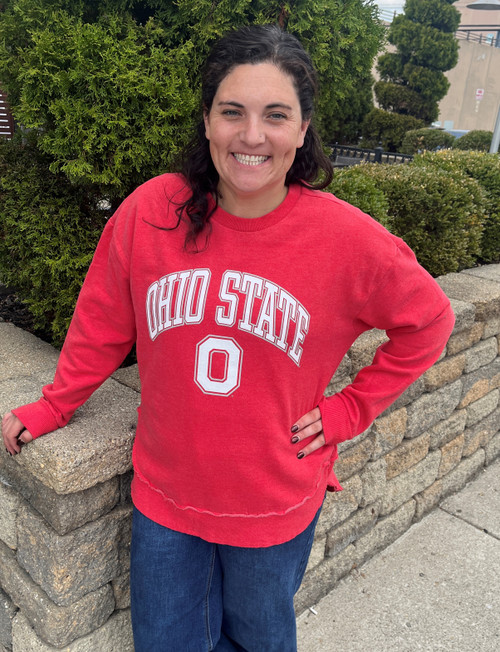Ohio State Women's Red Melange Block O Crew.