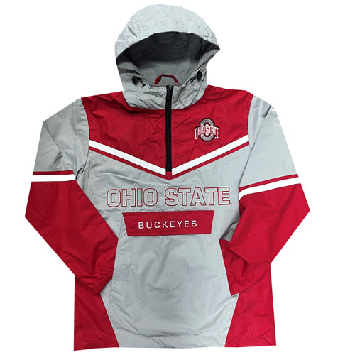Ohio State Red/Gray Action 1/4 Zip Jacket with Front Zipper Pocket.