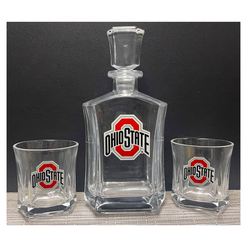 Ohio State Logo 25oz Decanter and 2 Rocks Glasses