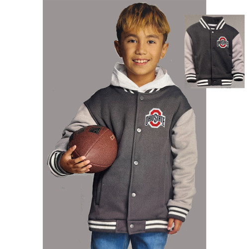 Ohio State Garb Charcoal Letterman Button Up Jacket. (No Hood)