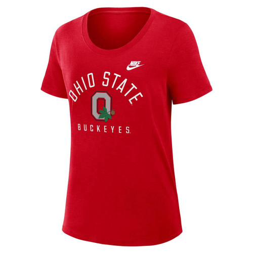 Ohio State Nike Women's Red Slub Block O w/Leaf Tee.