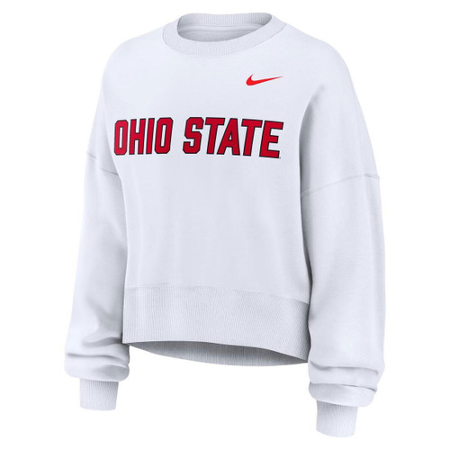 Ohio State Nike Women's White Phoenix Crop Tackle Twill Crew.