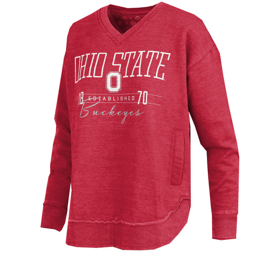 Ohio State Pressbox Women's Red Marcus V-Neck Crew w/Pockets.