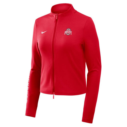 Ohio State Nike Women's Red Crop Full Zip Tight Top w/Logo On Sleeve.