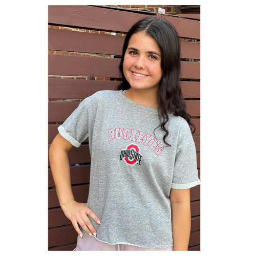 Ohio State Women's Gray Short Sleeve Terry Crew.