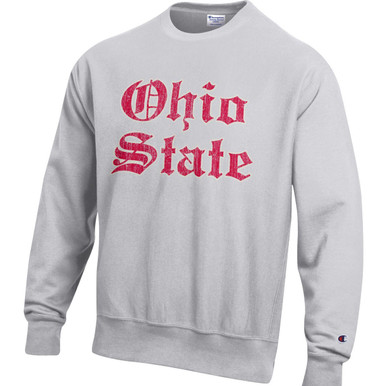 Champion Grey Long Sleeve Sweatshirt with Old English Ohio State Logo -  College Traditions