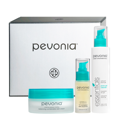 Pevonia Phyto-Gel Cleanser, C Complexe with Oxyzomes, and Balancing Combination Skin Cream with Gift Box