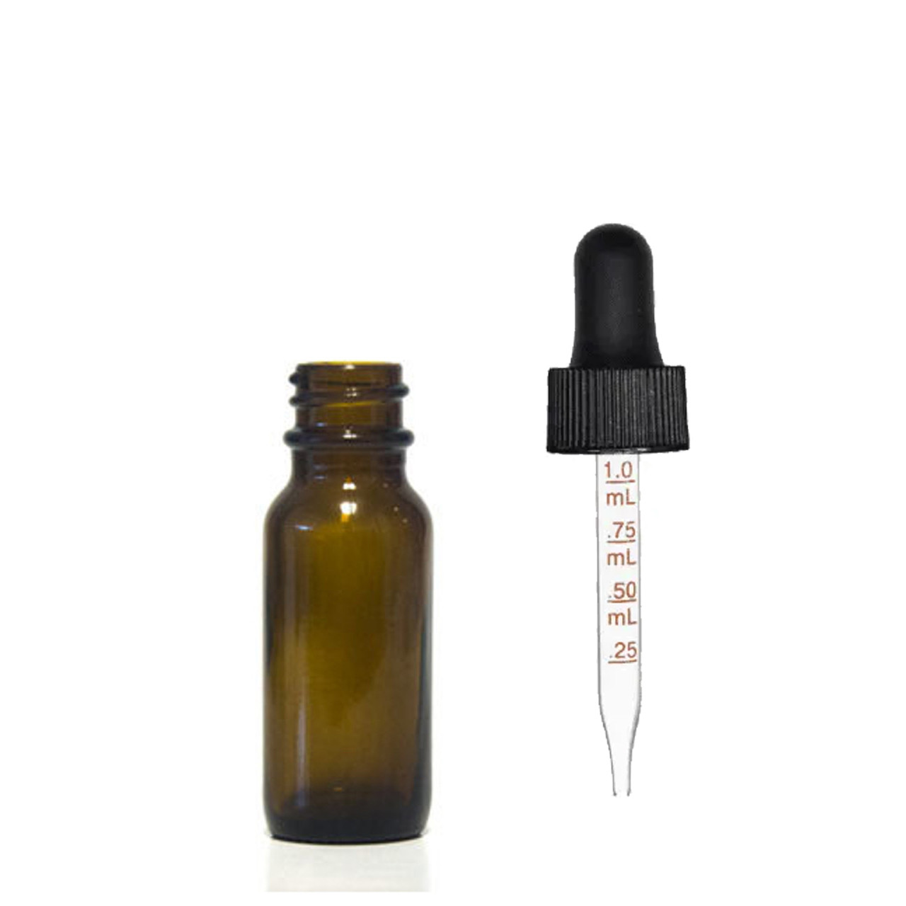 Bulk Case(120) x 30 ml (1 oz) Amber Boston Round Bottle w/ Regular Dropper (Black)