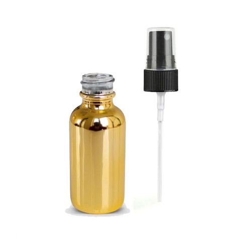 30 ML (1 oz) Gold Boston Round Bottles with black mist sprayer