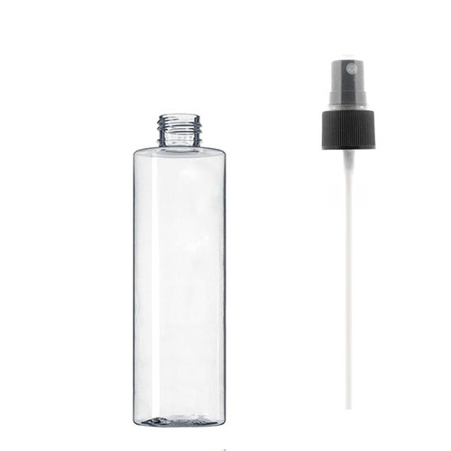 Bulk Case(100) x 8 oz 250 ml Clear Pet Cylinder Round Plastic Bottle, with Black Pump, Neck Finish24-410