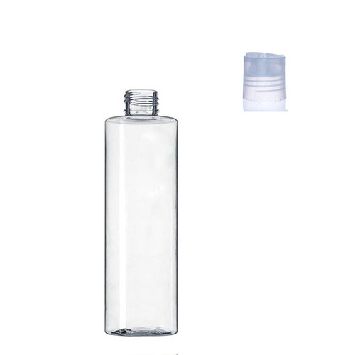 Case(100)  X Case(100) X 8 oz 250 ml Clear PET Cylinder Round Plastic Bottle, with PP clear Disc Top Cap unlined, Neck Finish 24-410