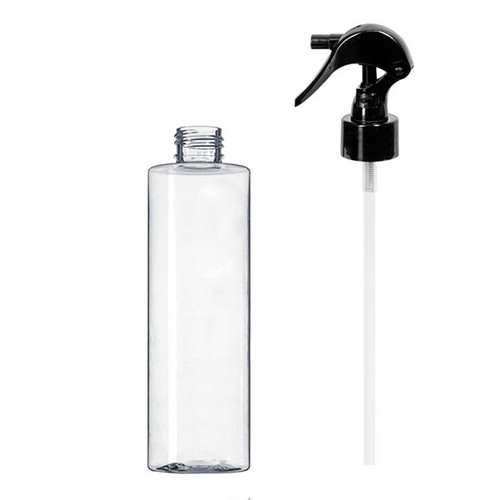 Case(100)  X Case(100) X 8 oz 250 ml Clear PET Cylinder Round Plastic Bottle, with Black Mini Trigger Sprayer, Neck Finish 24-410