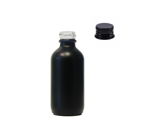 60ML (2oz) Black Coated Glass Boston Round with metal black cap