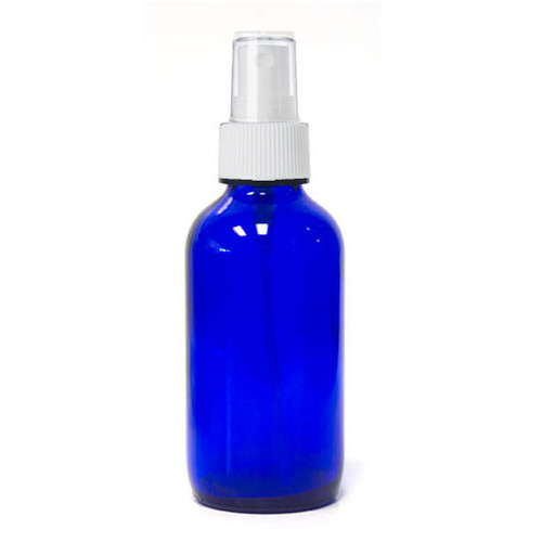 120ml Cobalt Blue Boston Round bottle with matching white mist sprayer /  24-400 neck finish - Includes clear plastic cap