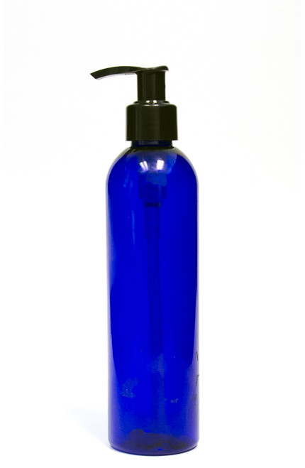 240ml (8oz.) Blue PET Bullet Bottle with Black Lotion Pump