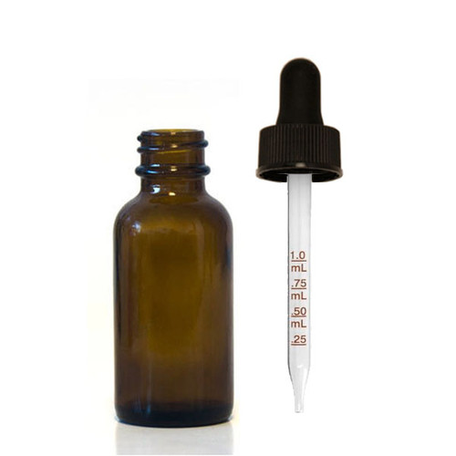 30ML (1 oz) Amber Boston Round Bottle W/ Calibrated Dropper