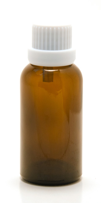 30ML Amber Essential Oil Bottle with White Heavy Duty Tamper Evident Cap & Orifice Reducer