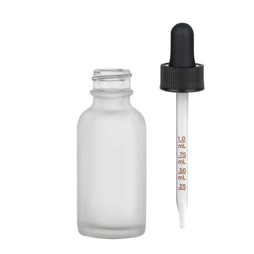 30ML (1oz) Frosted Clear Boston Round Bottles with black calibrated Dropper