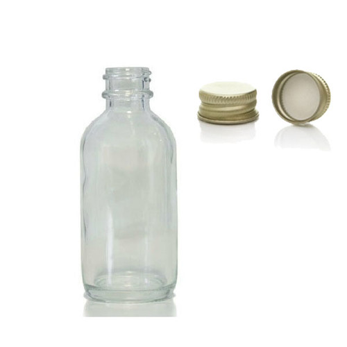 60 ML (2 oz) Clear Glass Boston Round With Gold  metal cap