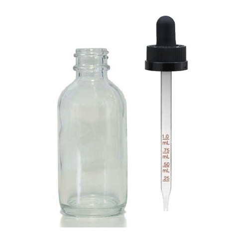 60 ML (2 oz) Clear Glass Boston Round With  CRC graduated dropper