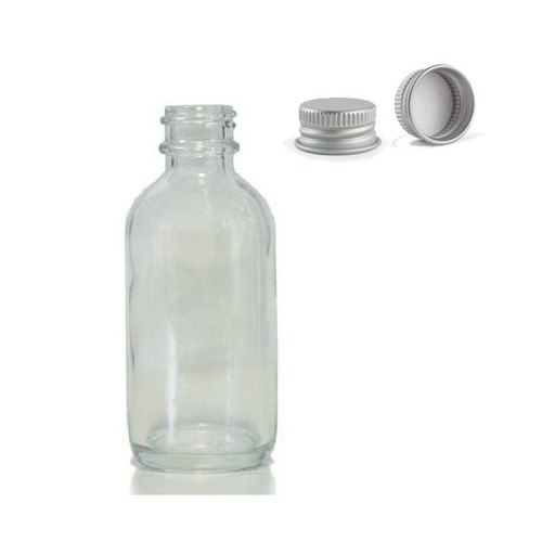60ML (2oz) White Coated Clear Boston Round with Silver metal cap