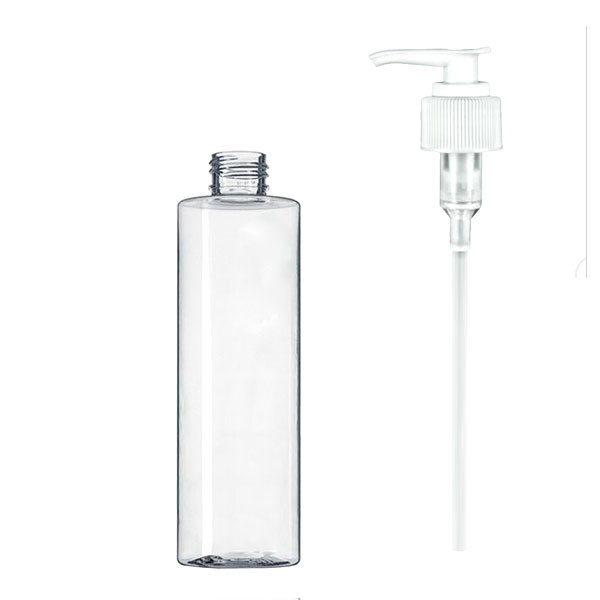 Case(100) X 8 oz 250 ml Clear PET Cylinder Round Plastic Bottle, with white pump, Neck Finish 24-410