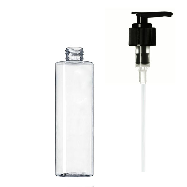 Case(100) X 8 oz 250 ml Clear PET Cylinder Round Plastic Bottle, with black pump, Neck Finish24-410