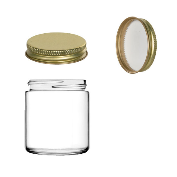 4 oz (120 ml) Clear Straight Sided glass Jar with gold metal Cap 58-400