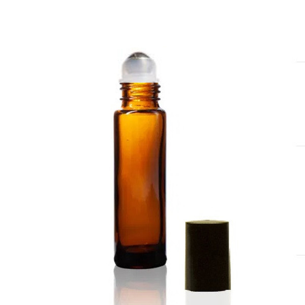 Case (144) X 10 ML Amber Roll-on Bottle w/ Metal Roller Ball, Insert & black Cap
