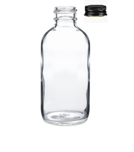 120 ml (4 oz) Clear Boston Round Bottle With black Metal Cap 