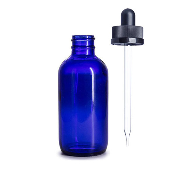 120 ML (4 oz) Cobalt Blue Boston Round with black CRC dropper