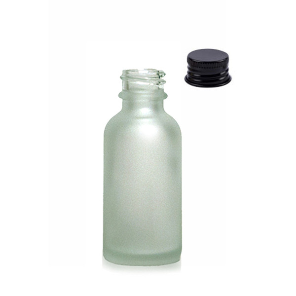 60ML (2oz) Frosted Clear Boston Round Bottles w/ black metal Cap