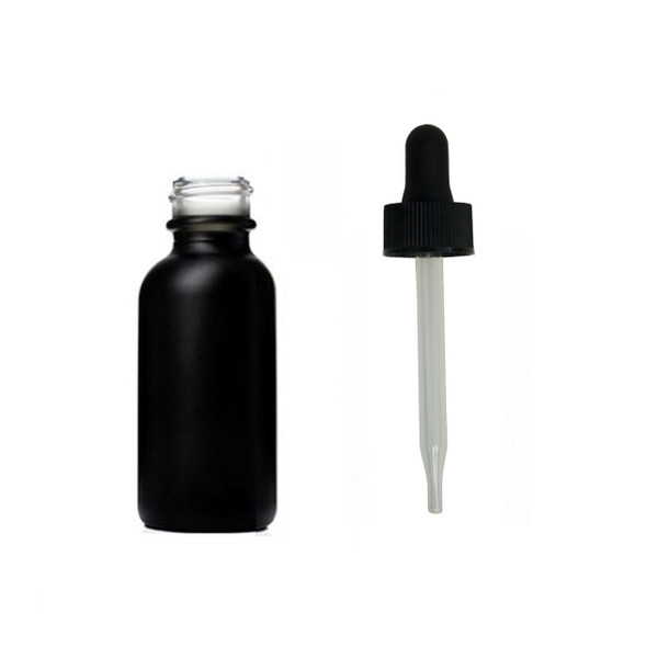 30 ML (1 oz) Black Coated Clear Boston Round W/ Regular Dropper