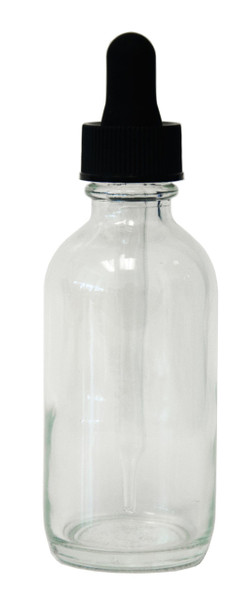 60ml (2oz) Clear boston round glass bottle with matching 89mm dropper.