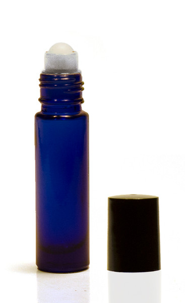 10ML Cobalt Blue Roll-on Bottle w/ Roller Ball, Insert & Black Cap