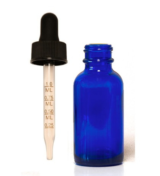 30 ML (1 oz) Blue Boston Round Bottle With/ Calibrated Dropper