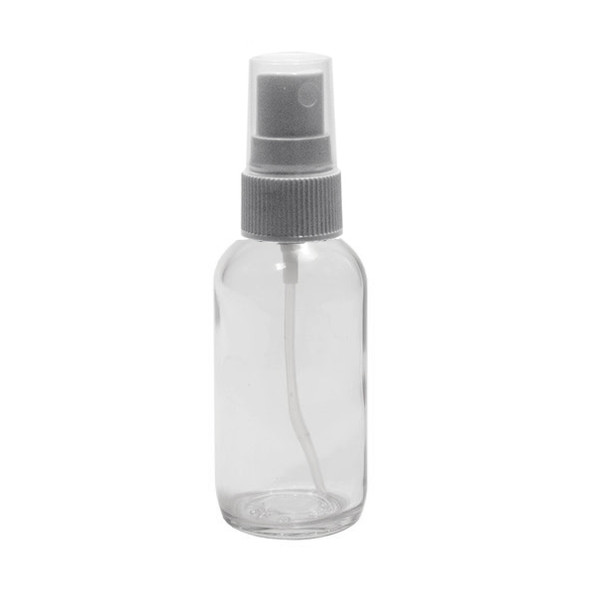 Case (80) X 60 ML (2 oz) Clear Boston Round Bottle W/  Fine Mist white sprayer