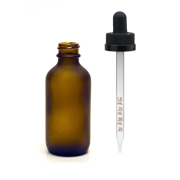 60ML (2oz) Frosted Amber Boston Round Bottle W/ CRC and Graduated Dropper