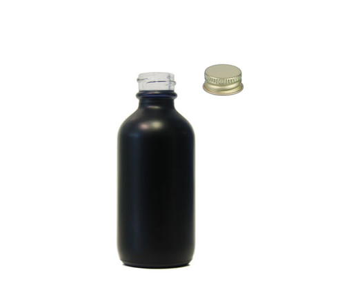 60ML (2oz) Black Coated Glass Boston Round With metal god Cap